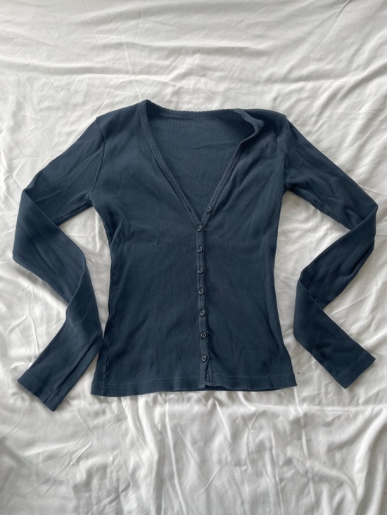 Brandy Melville Tops - Brandy Melville Ribbed V-Neck Button Front Top - Dark Navy